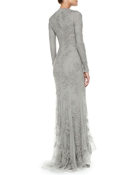 Ralph Lauren Collection Long Sleeve Beaded Evening Gown