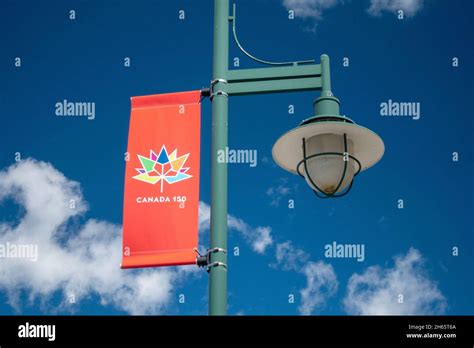 Canadian Street Light With Canada 150 Banner Flag Celebrating 150 Years