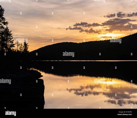 Sunset At Lake Inari Lapland Finland Stock Photo Alamy
