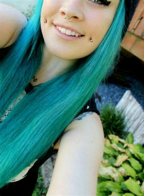 Green Dyed Hair Dimple Piercing Face Piercings Cheek Piercings