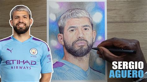 Sergio Aguero Ballpoint Pen Drawing Manchester City Demoose Art