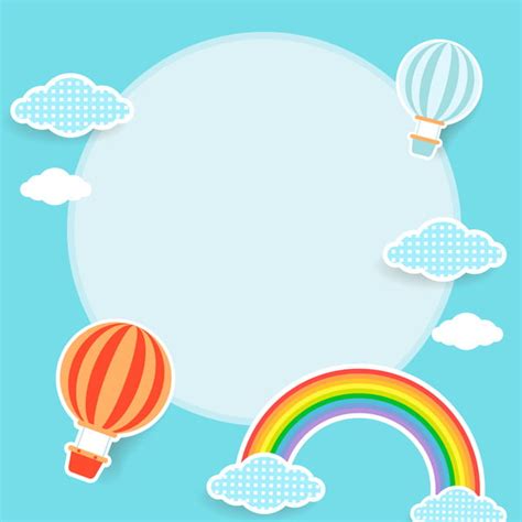 blue cartoon theme rainbow hot air balloon background blue cartoon rainbow background image