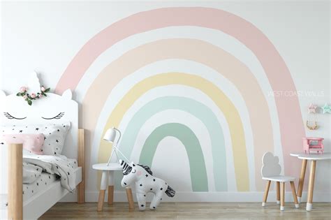 Muted Pastel Rainbow Mural Removable Rainbow Mural Large Etsy