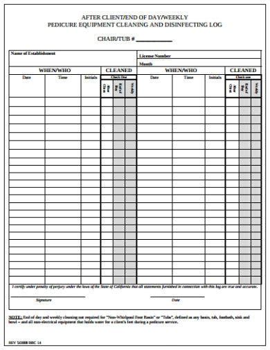 Printable Blank Cleaning Log Sheets