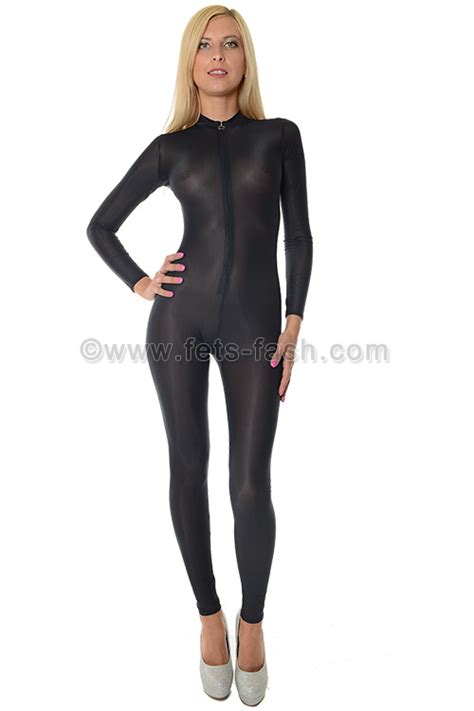 Fets Fash Catsuit Transparent Black With Front Zip Fastener