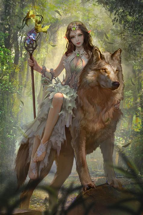 Artstation Forest Elf Yakun Wang Elves Fantasy Fantasy Art Women