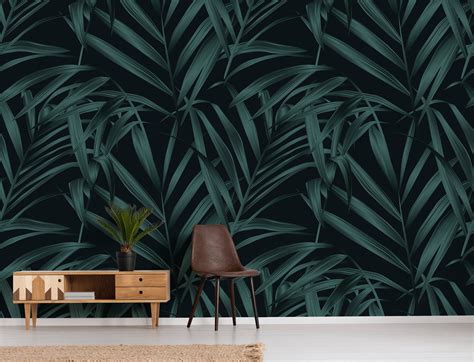 Dark Palm Leaves Wallpaper Peel And Stick Wall Mural With Tropical