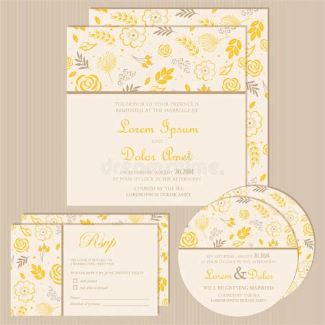 Set Of Floral Vintage Wedding Invitation Cards Stock Vector