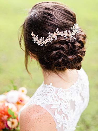 sweetv rose gold bridal headband tiara wedding hair vine head piece handmade pearl women hair