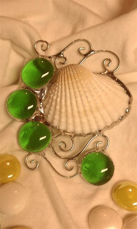 Emerald Green Glass Sea Shell Ornament Rustic With Soldered Etsy Stained Glass Ornaments