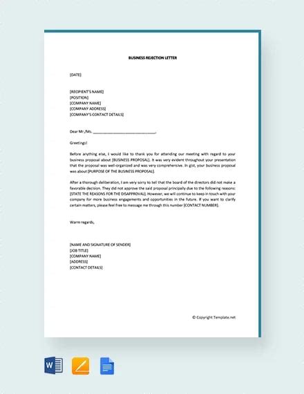 Business Rejection Letter Templates 11 Free Word Pdf Format Downlaod