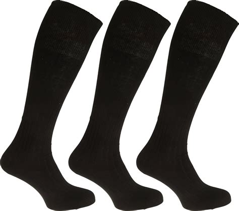Mens Ribbed Knee High 100 Cotton Socks Pack Of 3 6 11 Black Uk Clothing