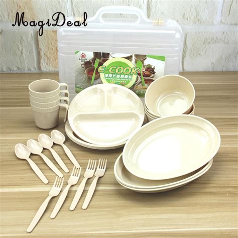Plates are 10 inches, mugs hold 12 ounces of liquid, and bowls are 6 inches across. MagiDeal 24 Pieces Plastic Picnic Camping Outdoor Plastic ...