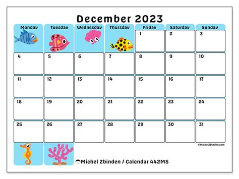 December 2023 Printable Calendar “442ms” Michel Zbinden Gy