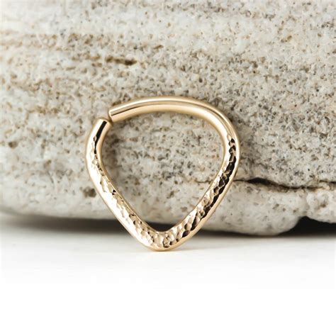 Septum Ring Textured Triangle Septum Rose Or Yellow Gold Etsy