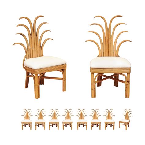 Jaw-Dropping Set of 8 Custom Made Palm Frond Dining Chairs, circa 1950