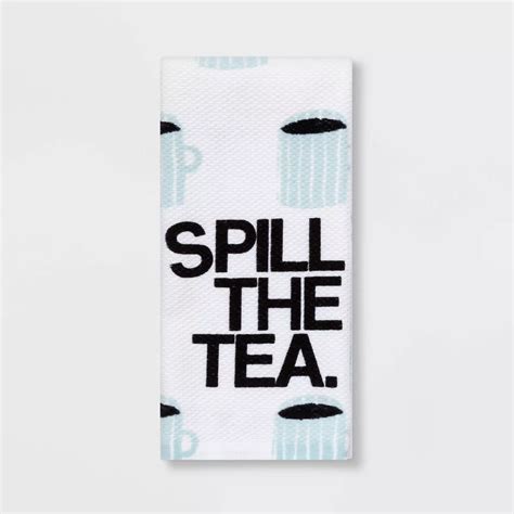 Room Essentials Kitchen Towel White Black Aqua Spill The Tea