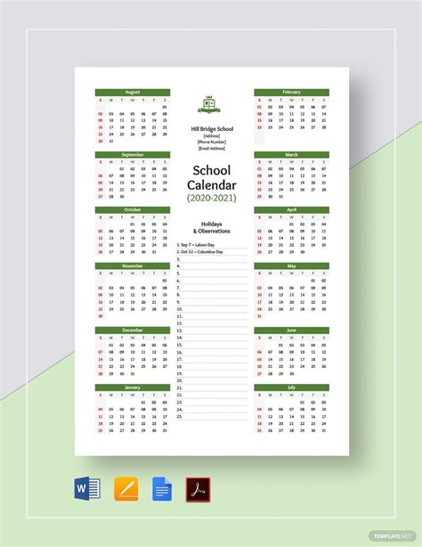 School Calendar Templates Documents Design Free Download