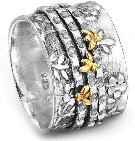 Boho Magic Bee Spinner Ring For Women 925 Sterling Silver And Brass
