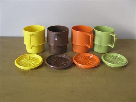 Vintage Tupperware Mugs Tupperware Cups Set Of 4 Harvest Etsy