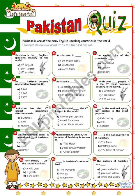 Pakistan Quiz Esl Worksheet By Mena22