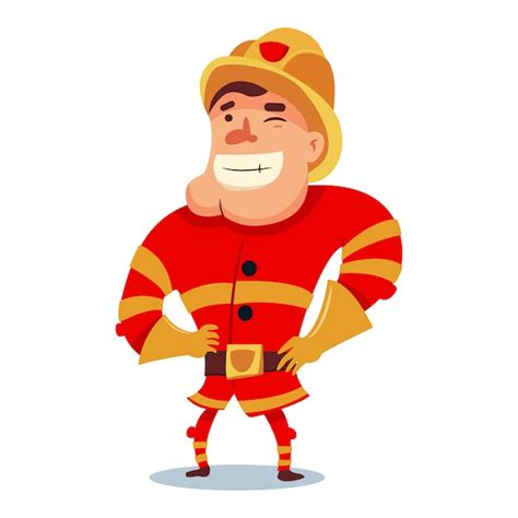 Cute Fireman In Helmet Cartoon Character Firefighter In Traditional Uniform Vector People
