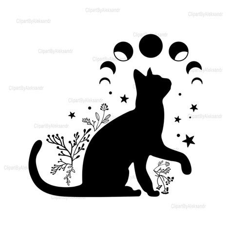 Cat Moon Svg Black Cat Svg Moon Phase Svg Etsy