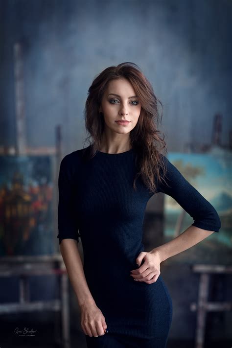 Wallpaper : Anastasiya Peredistova, blue dress, portrait ...