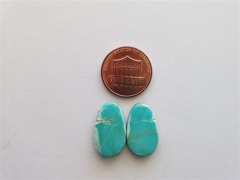 Lone Mountain Pair Of Turquoise Cabochons Natural 14 Carat A50