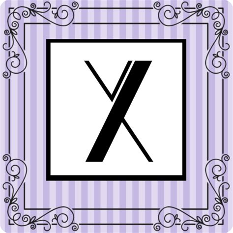 The Letter X In A Square Frame With Swirls And Scrolls On Purple