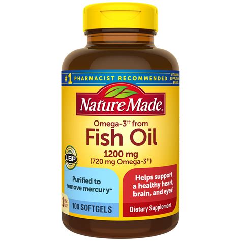 Nature Made Omega 3 Fish Oil 1200 Mg Softgels One Per Day 100 Ct