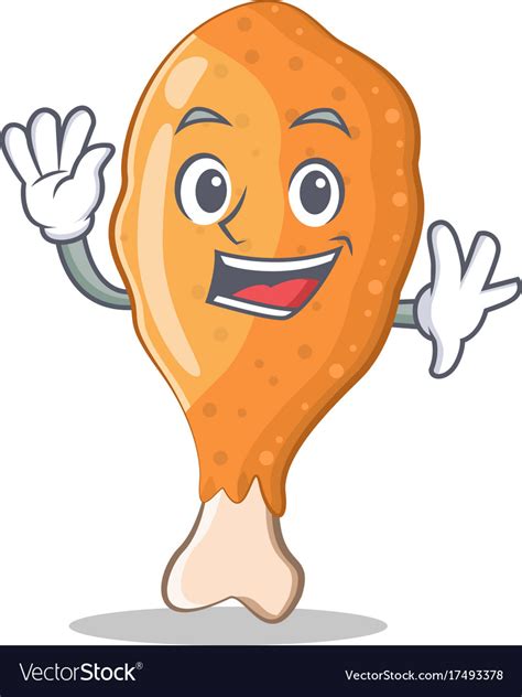 waving fried chicken character cartoon royalty free vector
