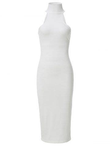 White S Gorgeous Turtleneck Back Hole Bodycon White Dress For Women