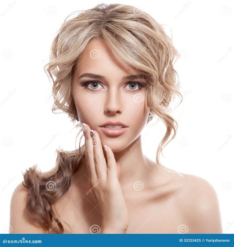 Beautiful Blonde Girl Healthy Long Curly Hair Royalty Free Stock