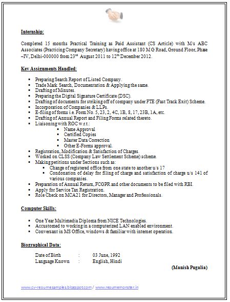 How to write company secretary resume. Over 10000 CV and Resume Samples with Free Download: CV Format For Company Secretary