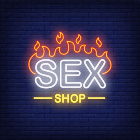 Sex Shop Letras En Llamas Letrero De Ne N En El Fondo De Ladrillo
