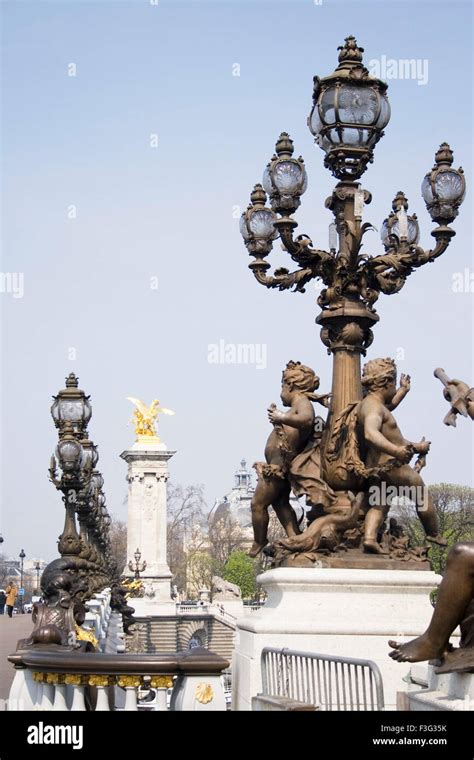 Street Lamp On Alexander Iii Bridge Paris France Europe Stock