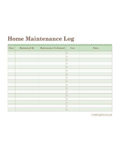10 Home Maintenance Log Templates Pdf Doc
