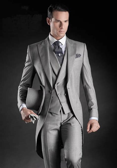 2017 Latest Coat Pant Design Italian Grey Double Breasted Tailcoat Slim