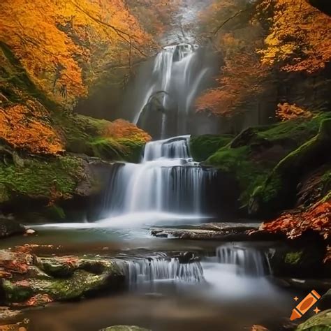 Gorgeous Cascading Waterfalls In Natural Forest Scenery During Autumn