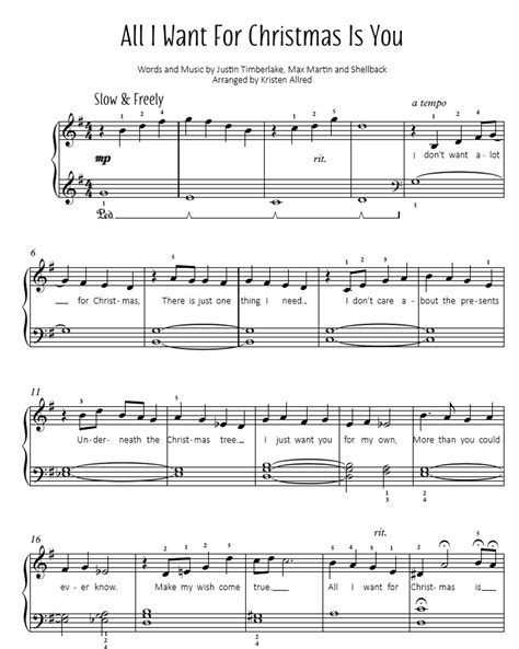 All I Want For Christmas Is You Easy Piano Cover Sheet Music Mariah