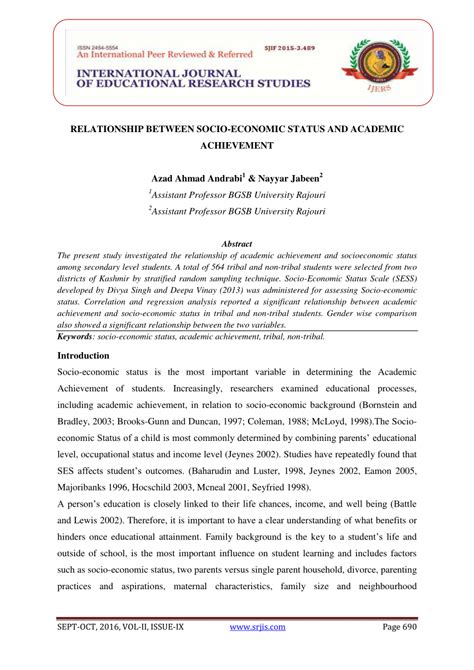 pdf relationship between socio economic status and academic achievement