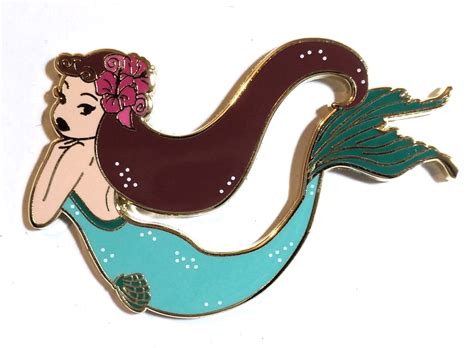 Swimming Retro Mermaid Enamel Pin Blue Lulemee Art Vintage Inspired
