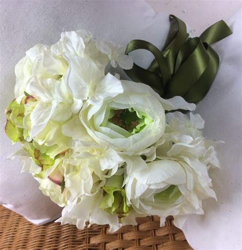 Wedding Bouquet Of Ivory And Green Artificial Flowers