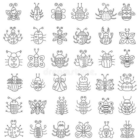 Thin Line Insects Icons Set Outline Butterfly Bugs Collection Stock