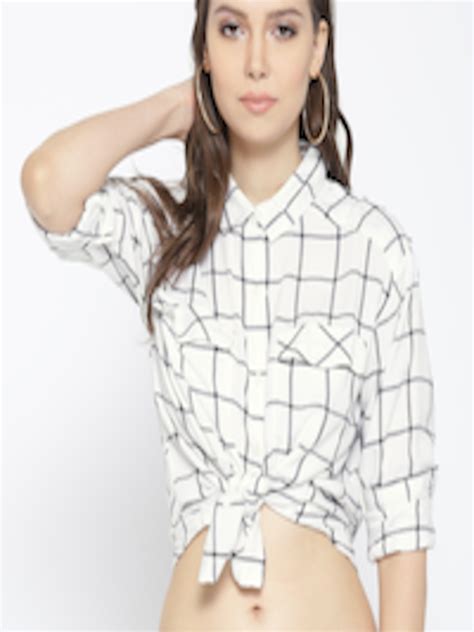 Buy Forever 21 Women White And Black Regular Fit Checked Casual Shirt