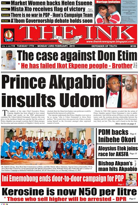 Latest Edition Of The Ink Newspaper Uyo Akwa Ibom State Welcome To