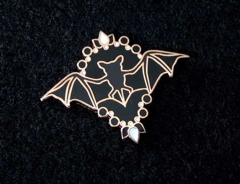 Enamel Pin Bat Amulet Rose Gold Brooch Spooky Season Etsy Canada