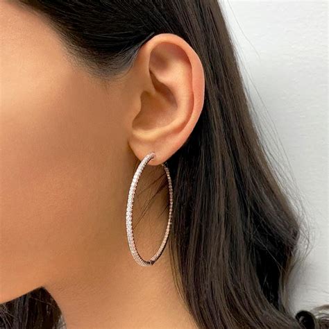 Unique X Large Diamond Hoop Earrings 14k Rose Gold 3 00ct IE258
