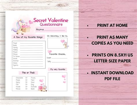 Secret Valentine Questionnaire Valentines Day Secret Valentine